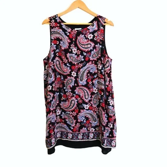 J. Jill Sleeveless Paisley Print Split Back Layered Long Tunic Top Size L - Picture 2 of 6